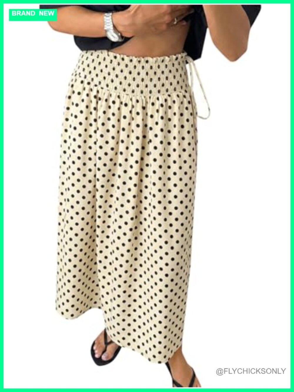 Womens Polka Dot Maxi Skirt Smocked High Waist Tie Boho A-Line